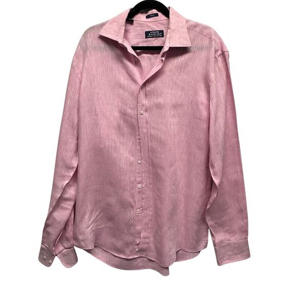 Steven Azzolina Studio Collection 100% Linen Pink Men LS Button Up Medium EUC - Picture 1 of 10